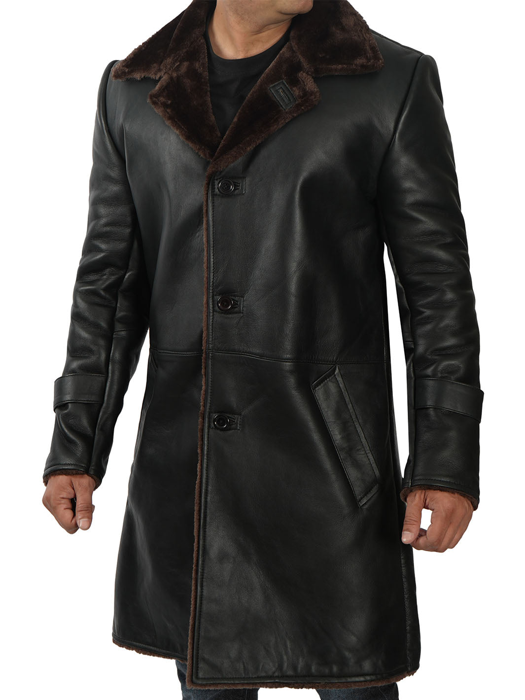 Mens shearling leather coat