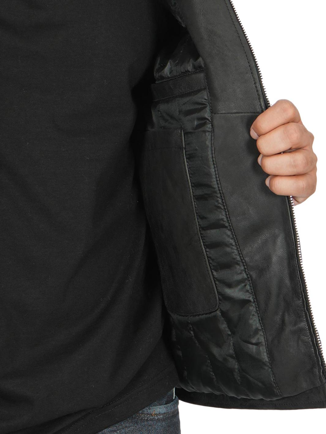 Dodge Men's Black Cafe Racer Snuff Leather Jacket