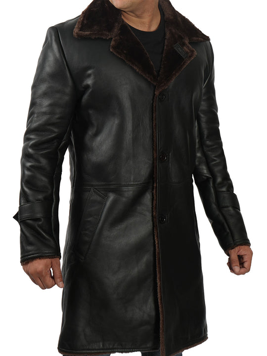 Mens Black Sherpa Leather Coat