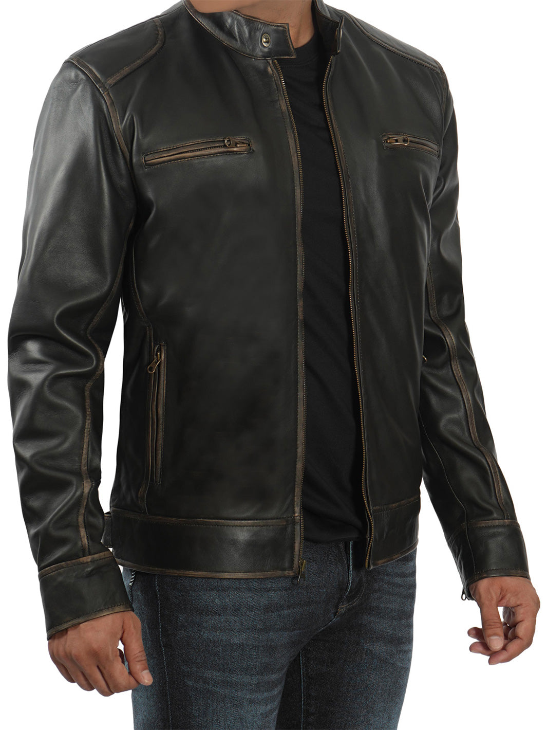 Mens Brown Real Lambskin Leather Jacket