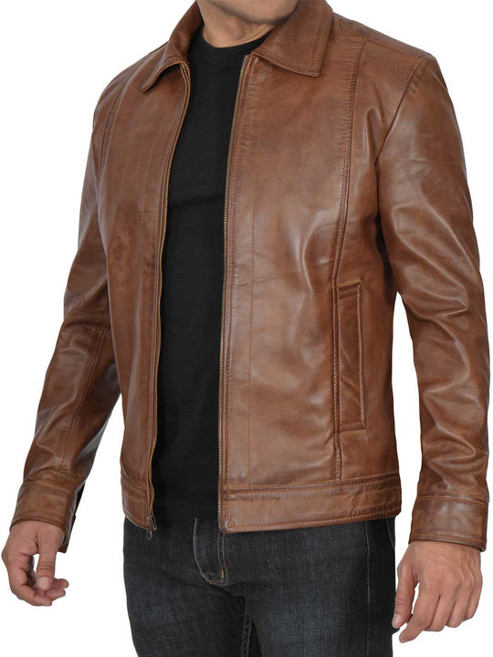 Mens Harington Brown Leather jacket
