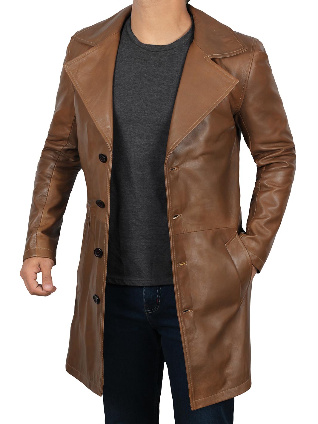 Brown Leather Car Coat