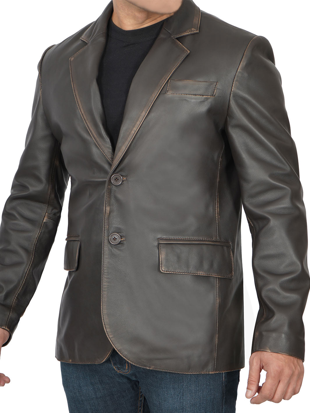 Mens two Button Brown Leather Blazer
