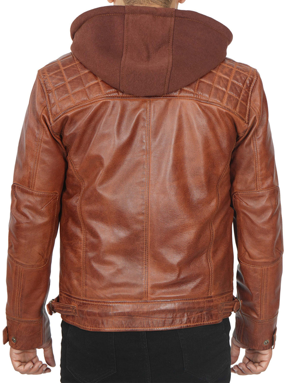 Mens Brown Leather Jacket with hood