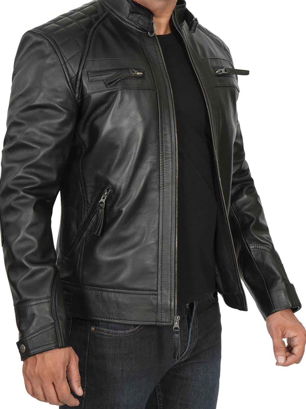 Mens Cafe Racer Real Leather Jacket