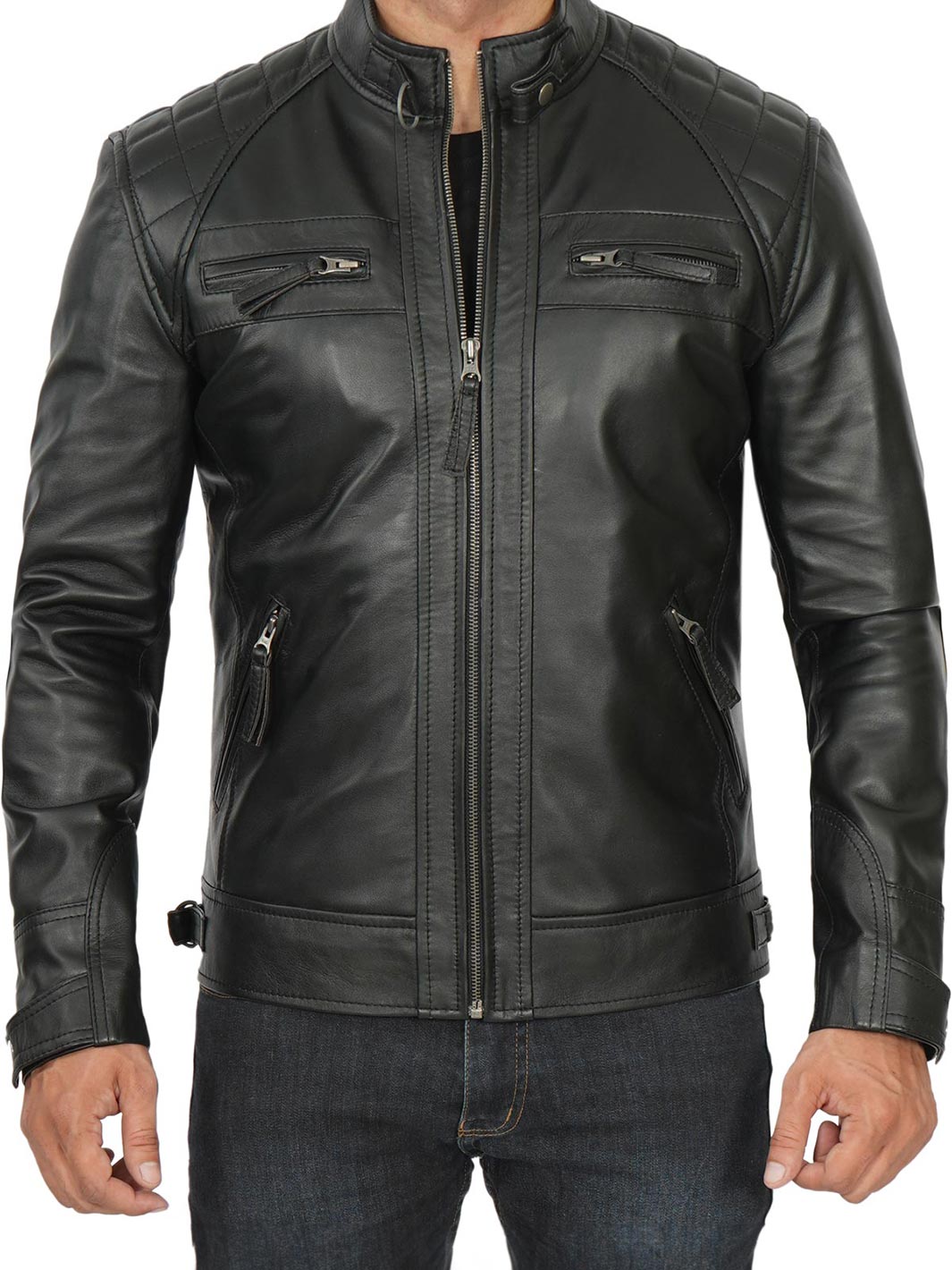 Mens Black Quilted Cafe Racer Leather Jacket | Stylish And Unique – Decrum