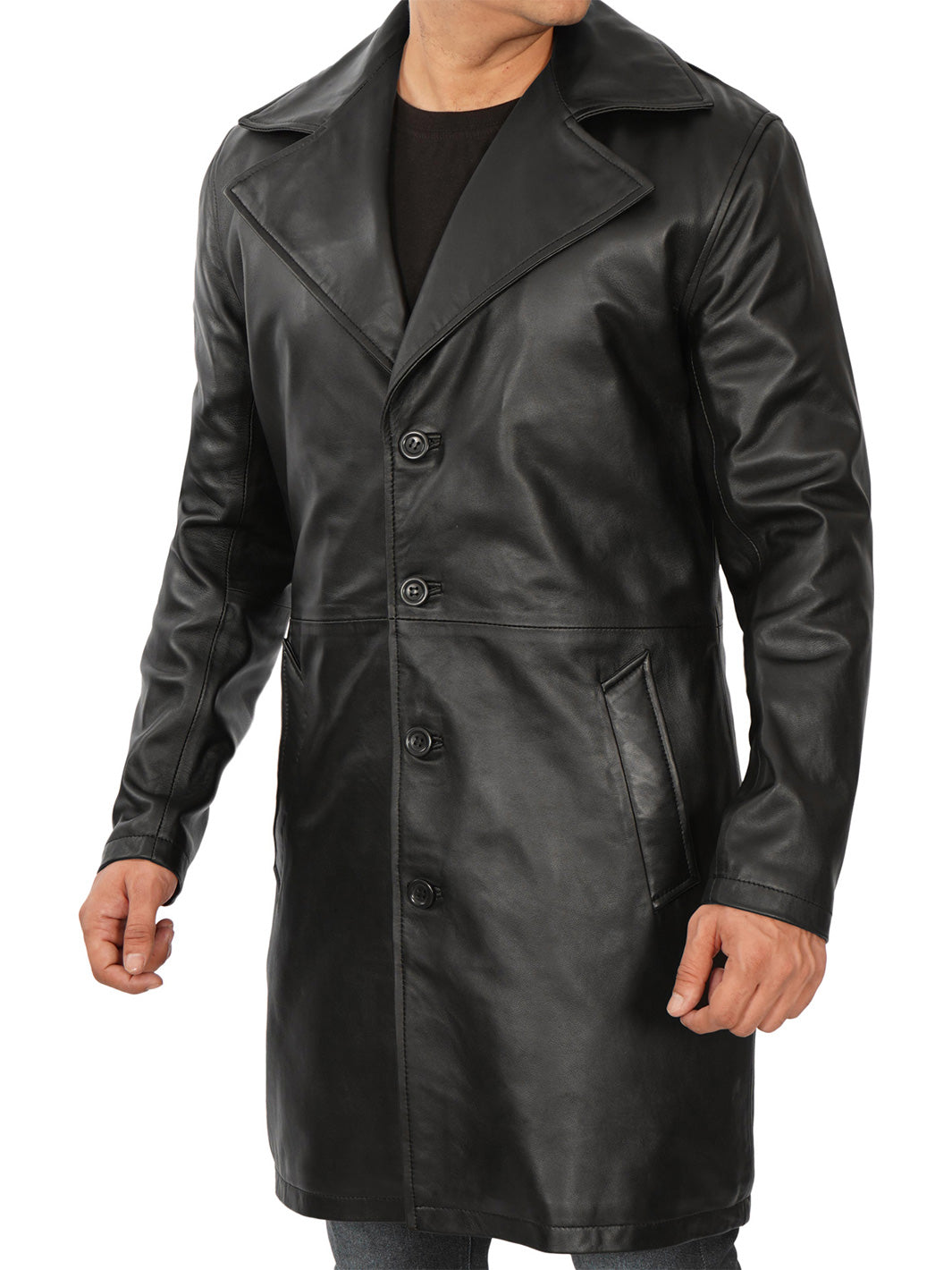 Men's Black 3/4 Length Leather Car Coat | Classic Style – Decrum