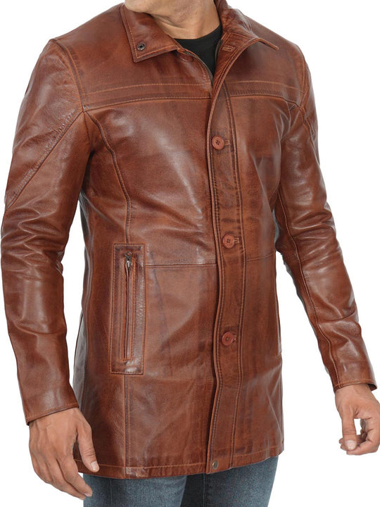 Bristol Mens Cognac Leather Coats