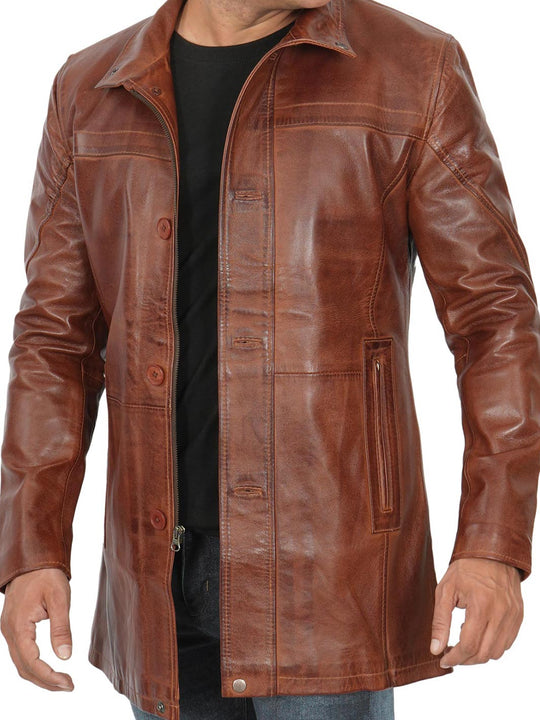 Bristol Cognac Leather Coat For Men