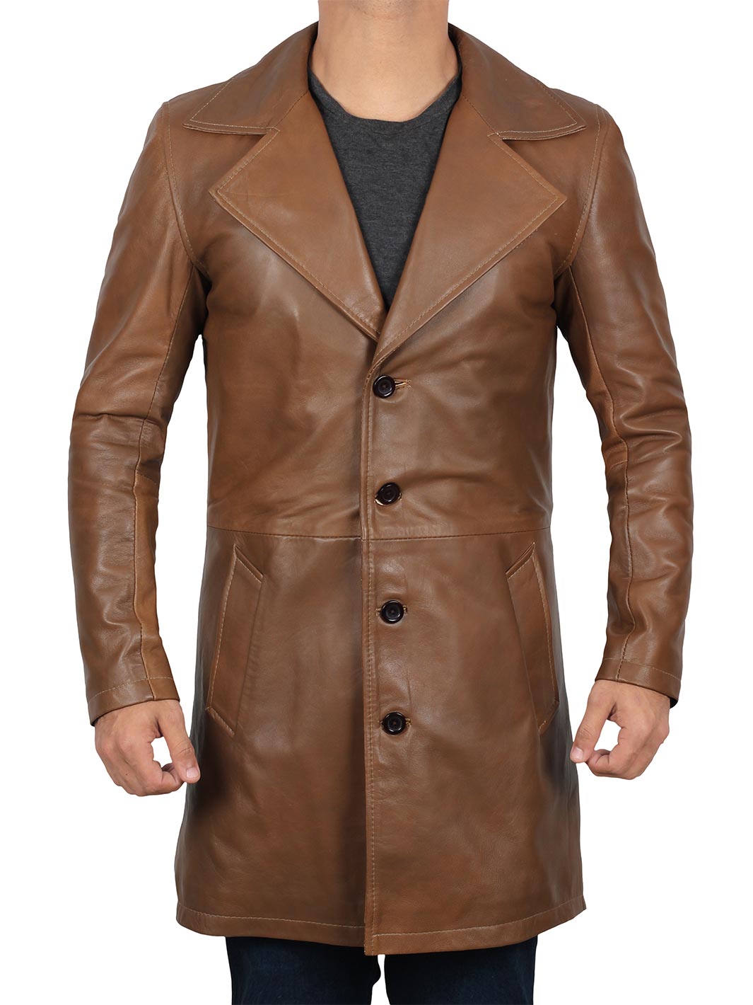 3/4 Length Leather Car Coat