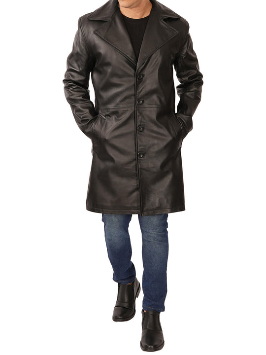 Jackson Black 3/4 Length Leather Car Coat for Tall Men