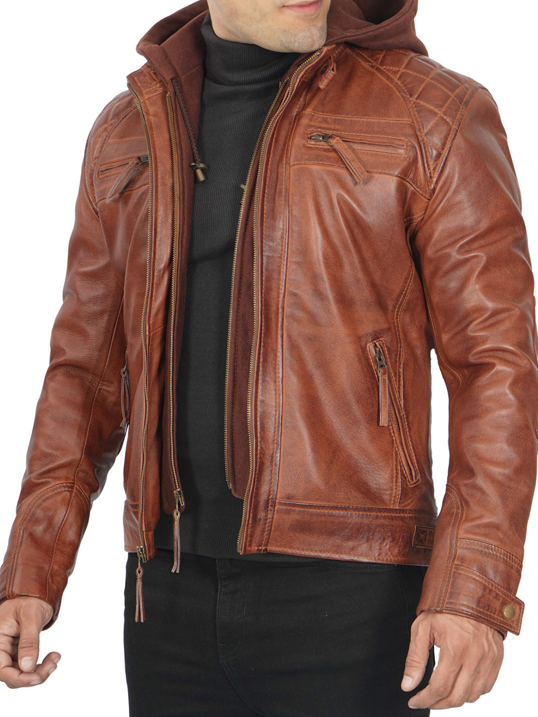Mens Brown Biker Real lambskin Leather Jacket