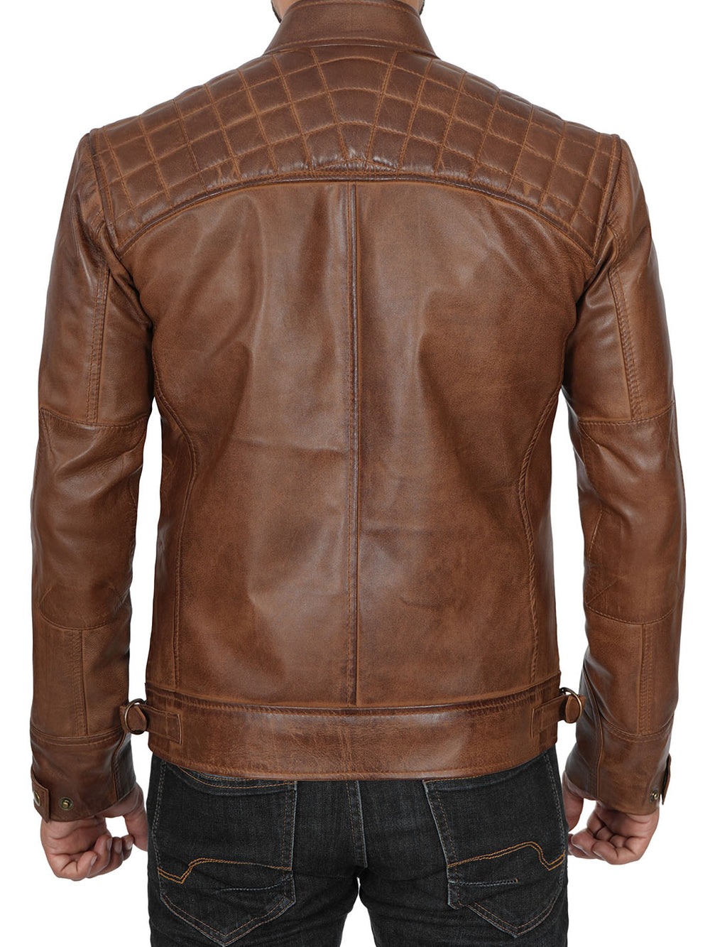 Mens Quilted Brown Leather Jacket