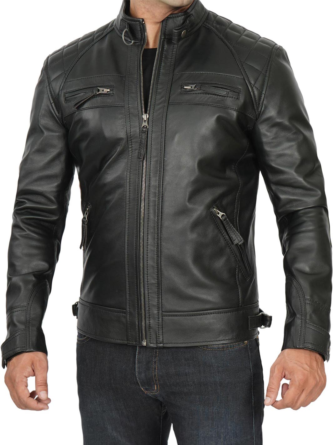 Mens Black Quilted Cafe Racer Leather Jacket | Stylish And Unique – Decrum