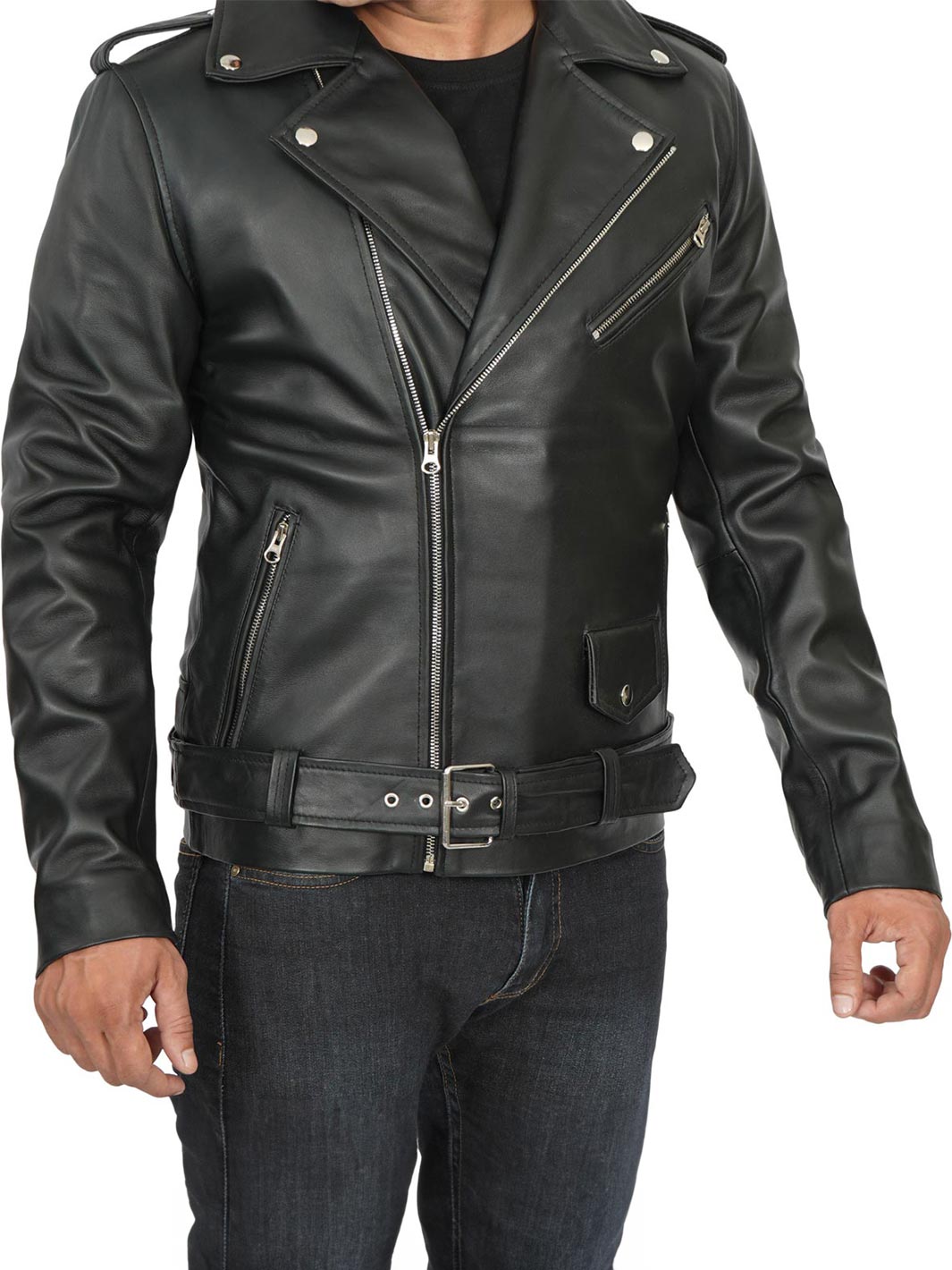 Mens Black Asymmetrical Biker leather Jacket
