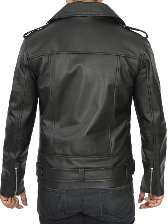 Mens Black Asymmetrical Biker leather Jacket