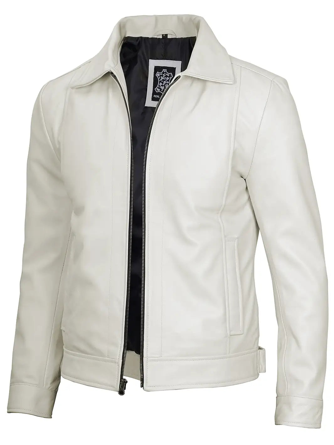 Mens real leather off white jacket