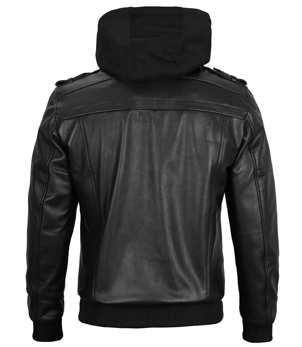 Black leather jacket with grey hoodie sales