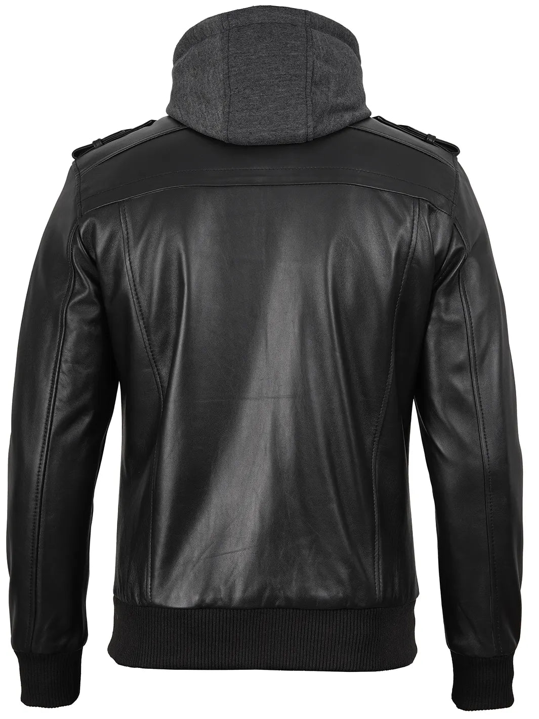 Men's Black Bomber Leather Jacket with Removable Hood – 100 Men's Black Bomber Leather Jacket with Removable Hood – 100