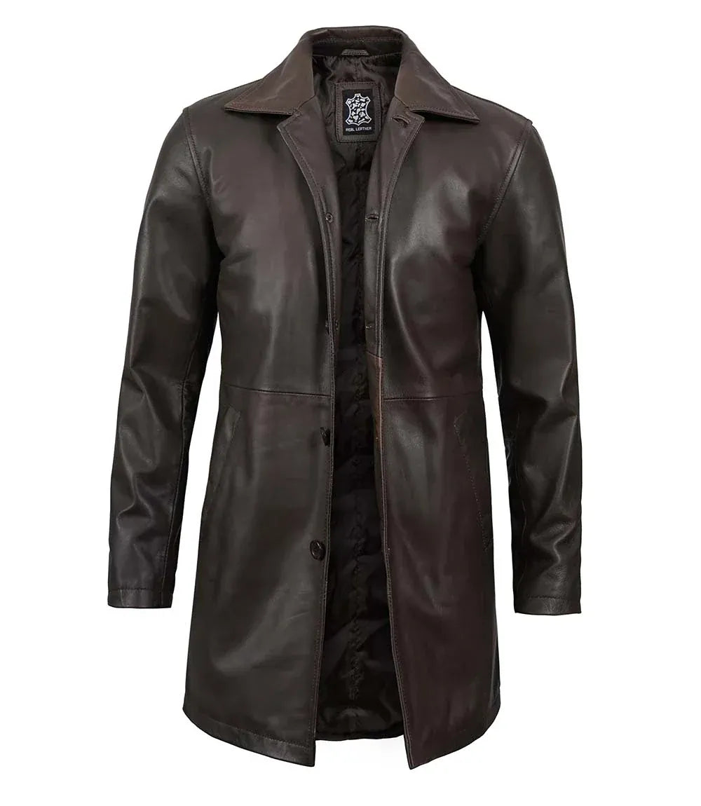 Tall Men s Distressed Brown Leather Car Coat Decrum