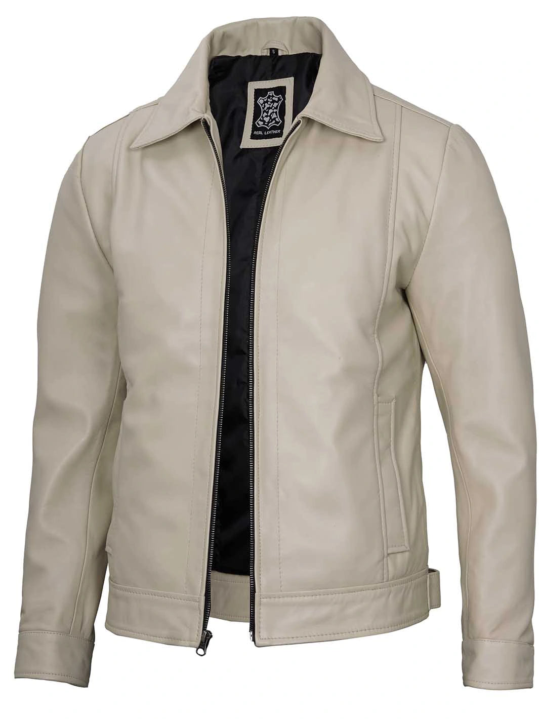 Mens beige real leather jacket