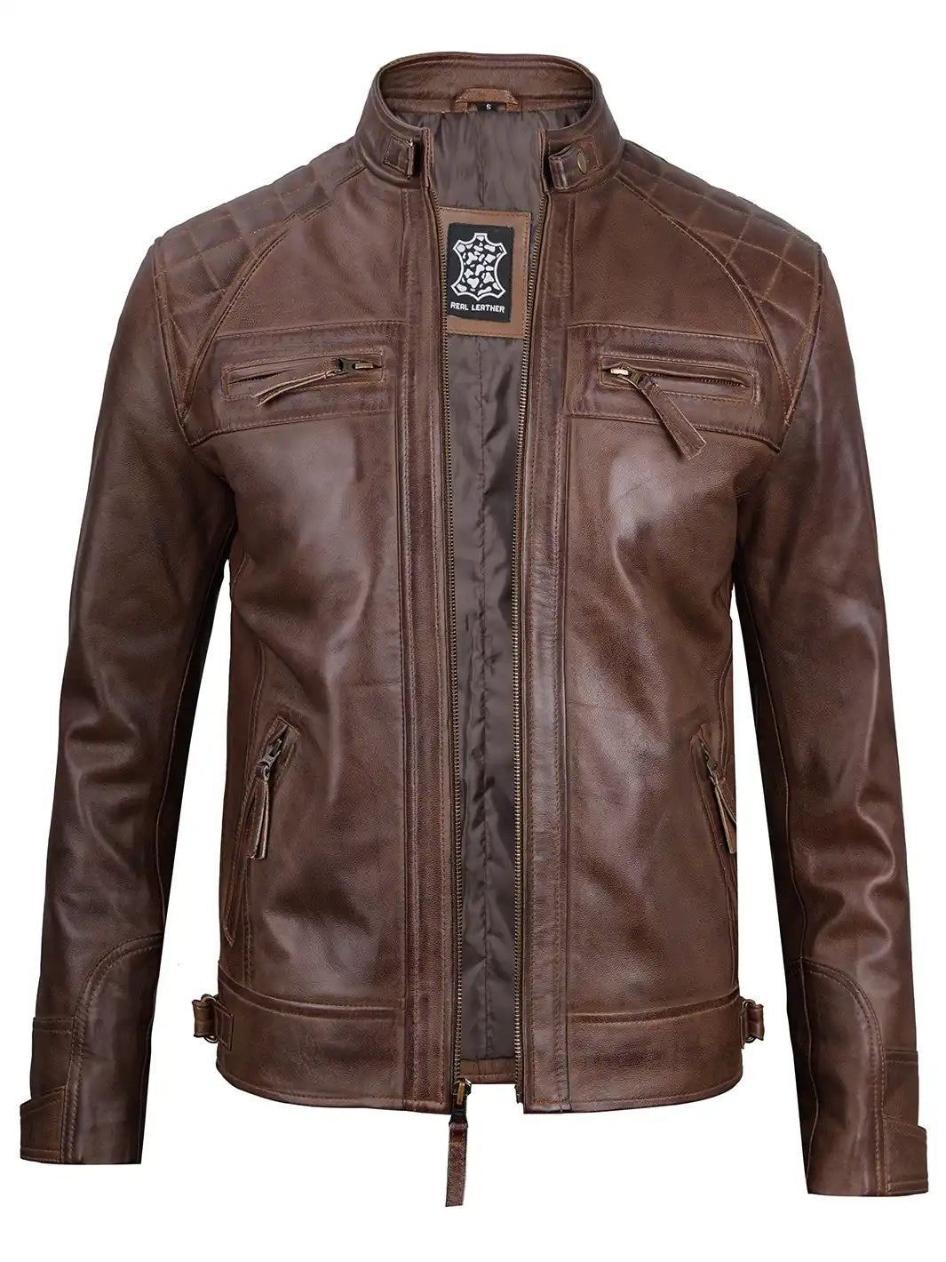 Men Chocolate Brown Real Lambskin Leather Jacket