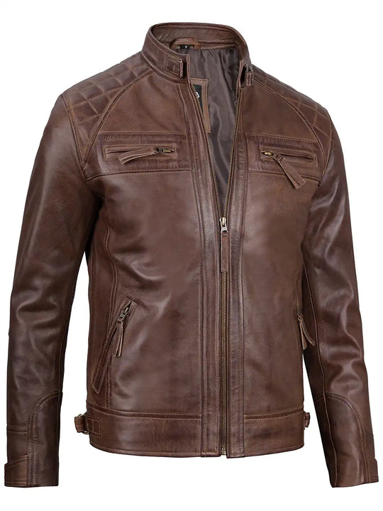 Men Chocolate Brown Real Lambskin Leather Jacket