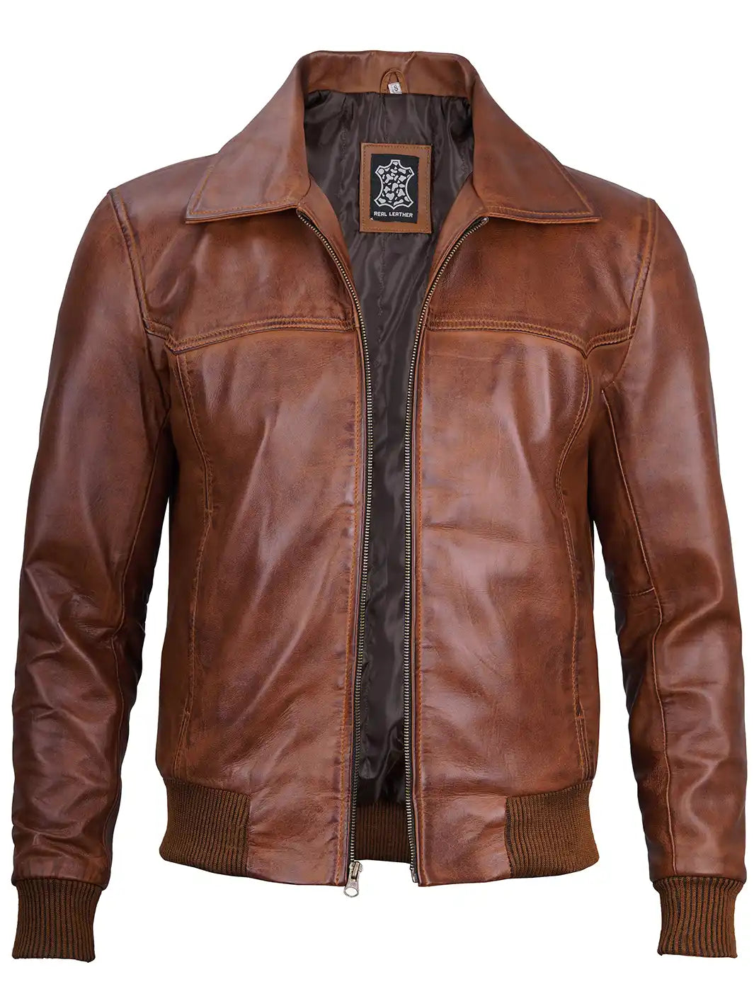 Mens cognac leather jacket