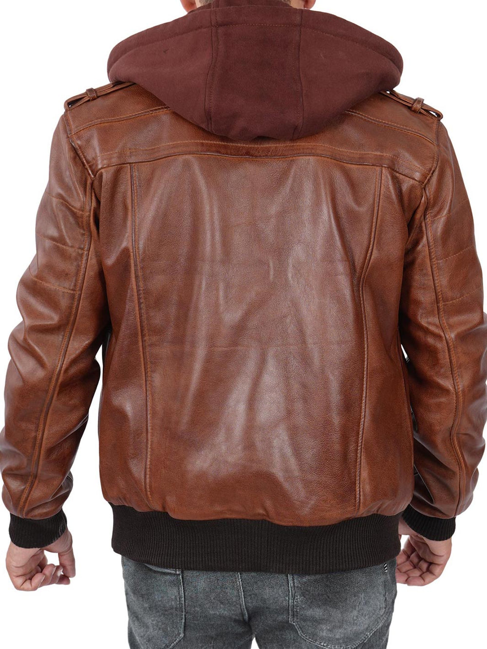 Mens Cognac Waz Hooded Leather Jacket