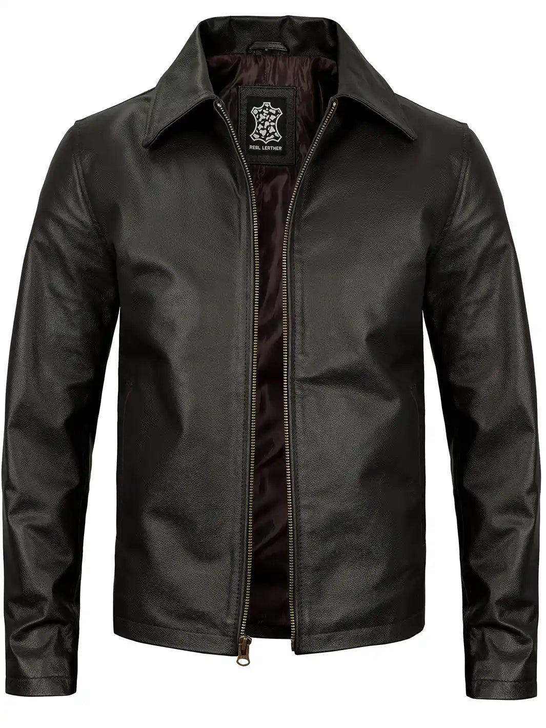 Mens dark brown cowhide leather jacket