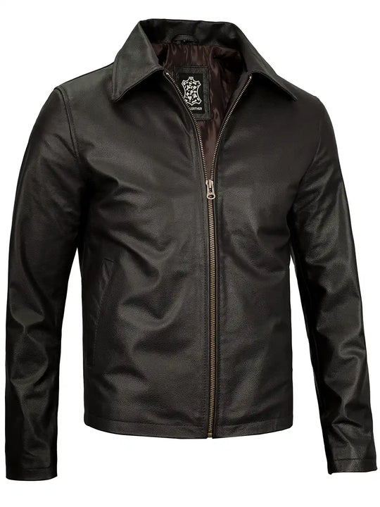 Mens dark brown real leather jacket