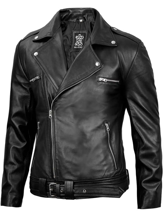 Mens leather biker jacket