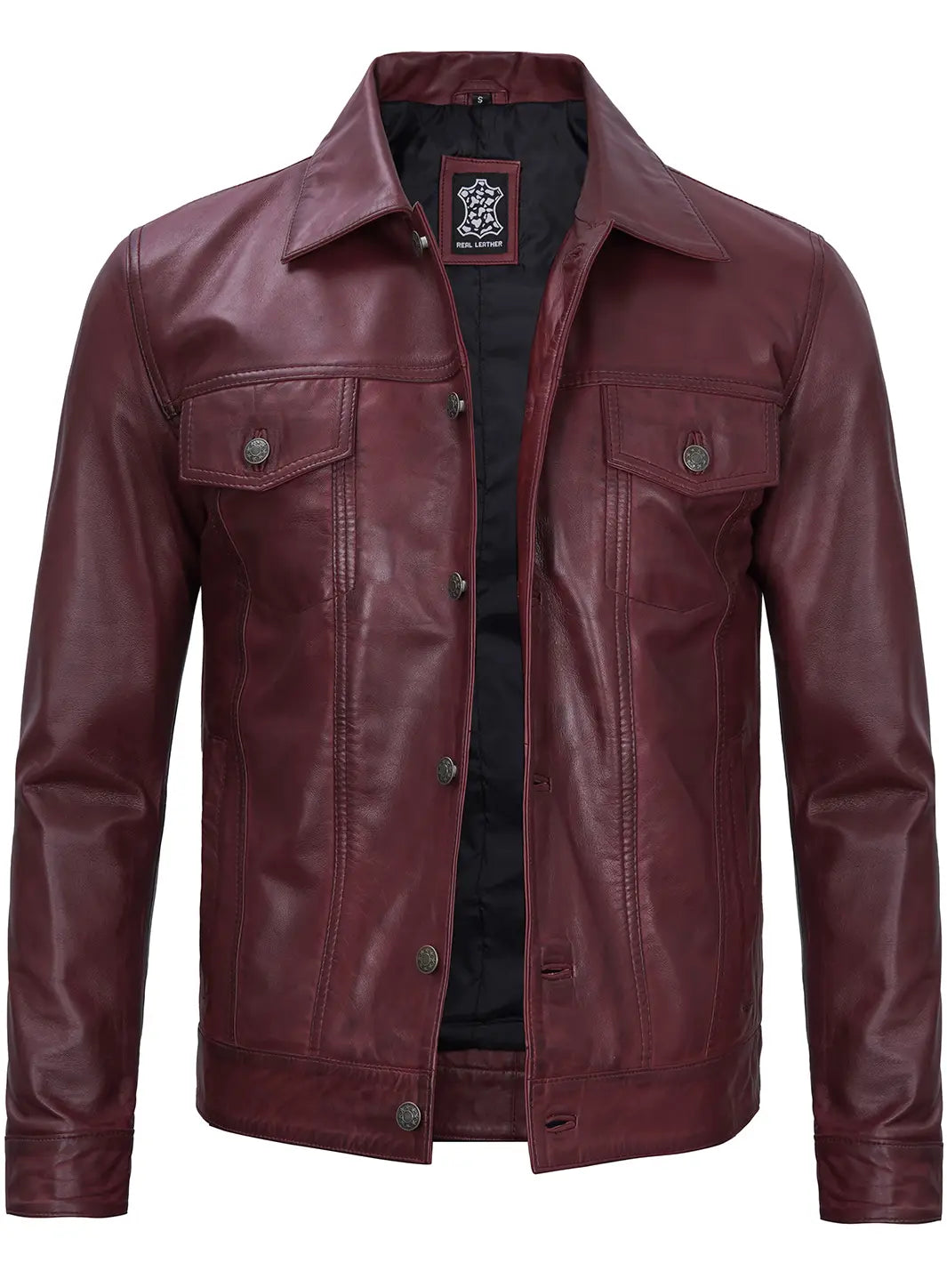 Mens maroon real leather jacket