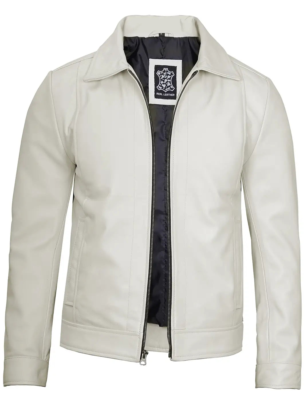 Mens off white leather jacket
