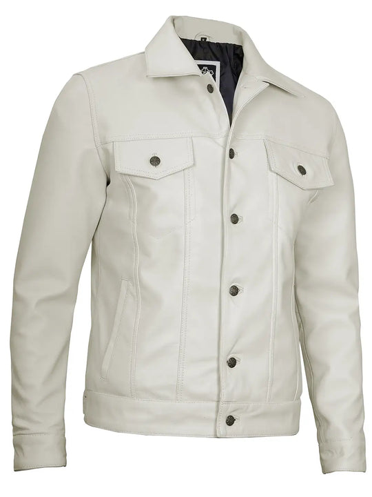 Mens off white leather jacket