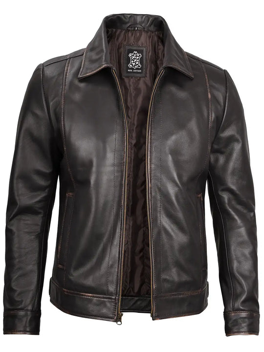 Mens rub off real leather jacket