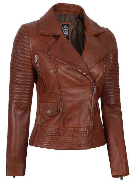 Gal gadot Womens Asymmetrical Cognac Motorcycle Jacket