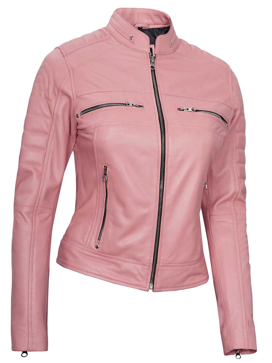 Pink cafe racer leather jacket