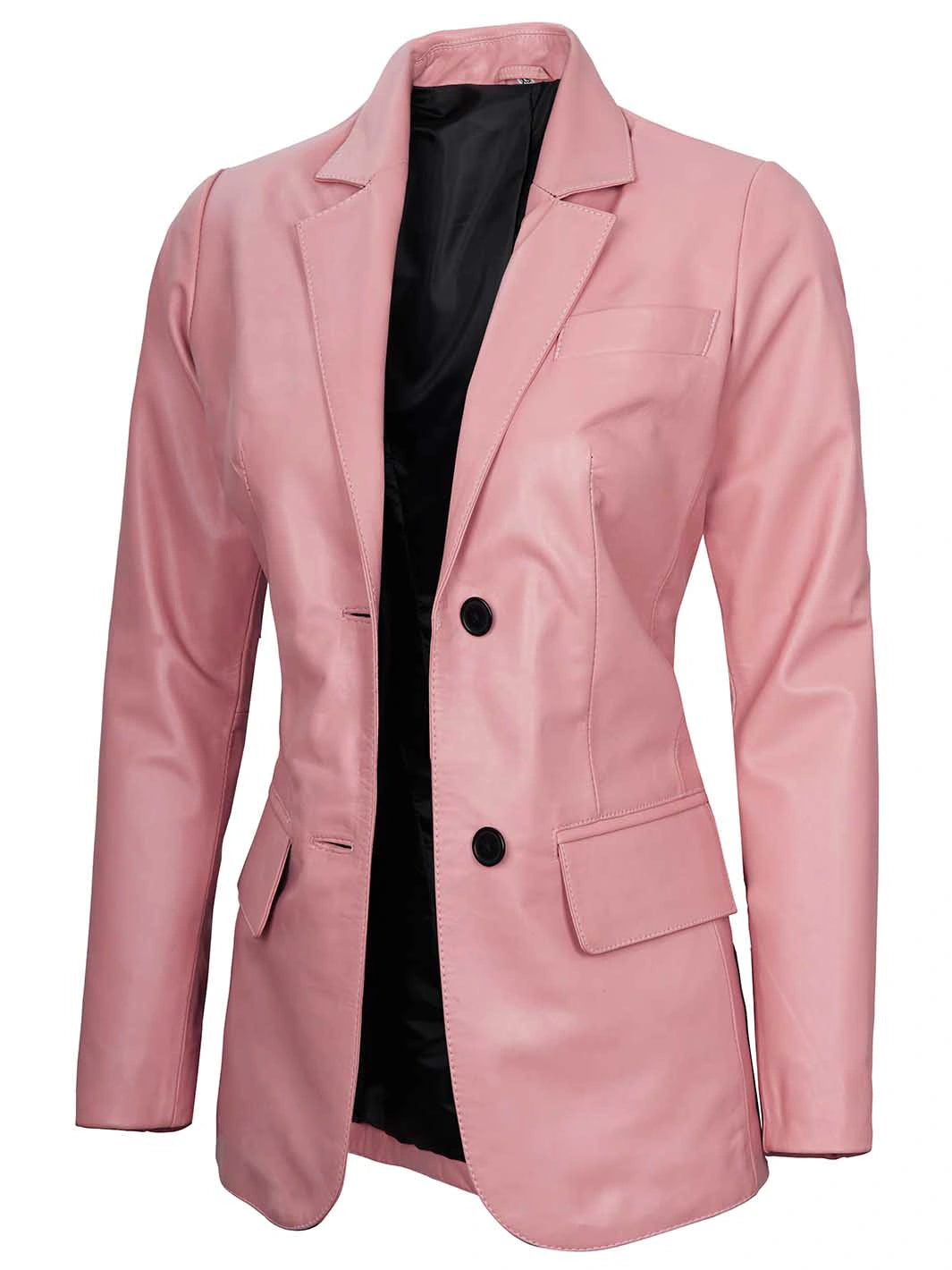pink leather blazer for women
