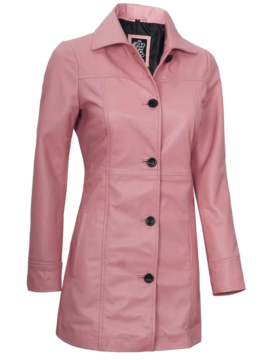 Pink leather car coat for womens