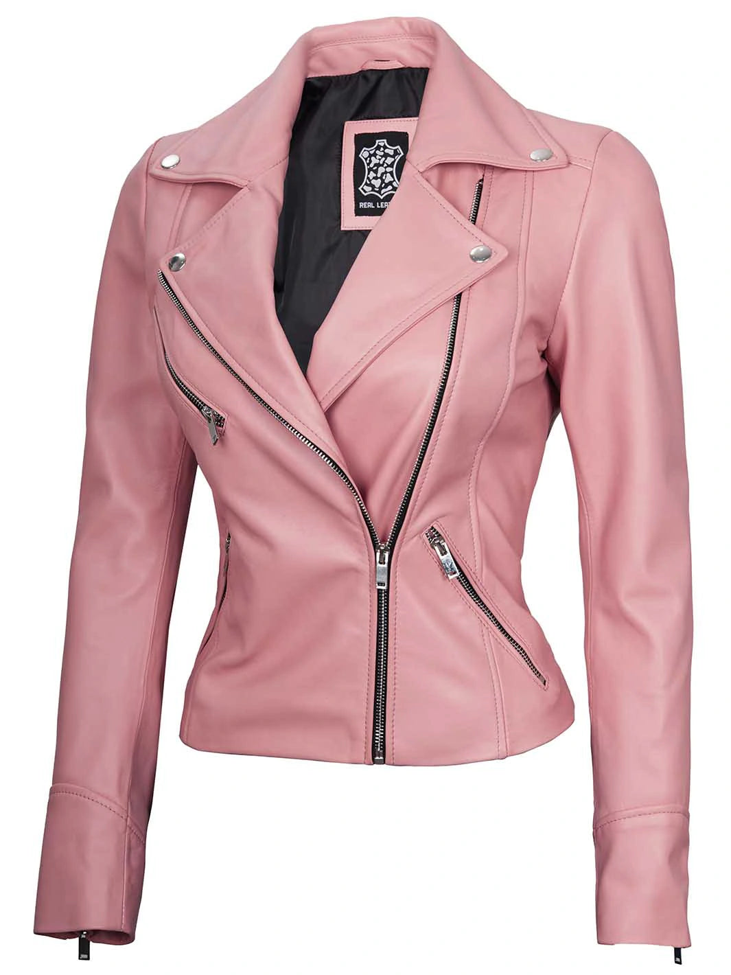 Pink leather jacket for women