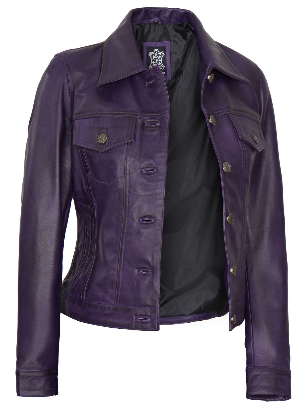 Womens Purple Trucker Real Lambskin Leather Jacket