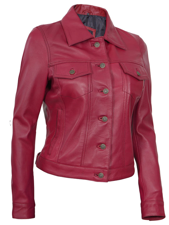 Womens Real Lambskin Pink Biker Leather Jacket