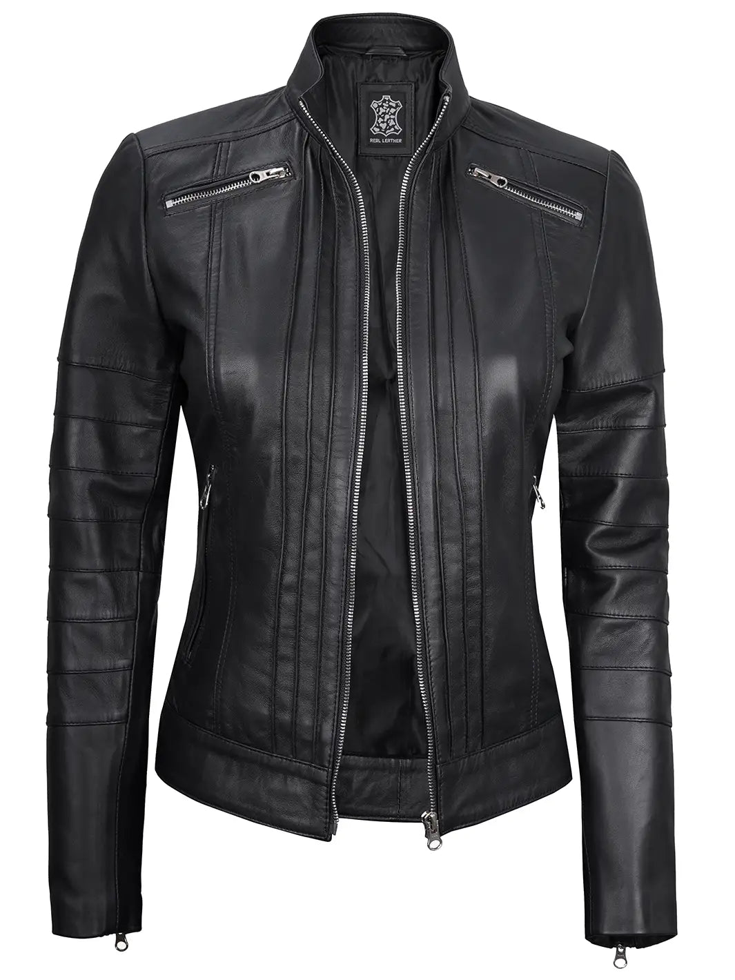 Real leather cafe racer black jacket