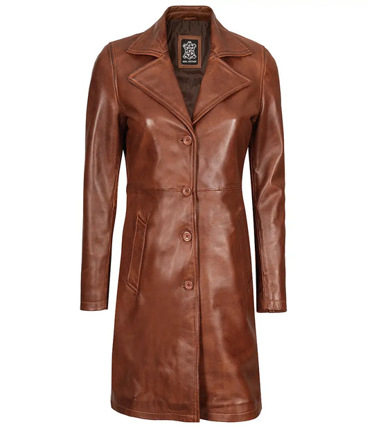 Real leather car coat for women