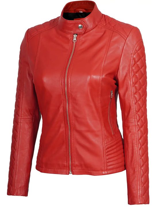 Red leather jacket for women