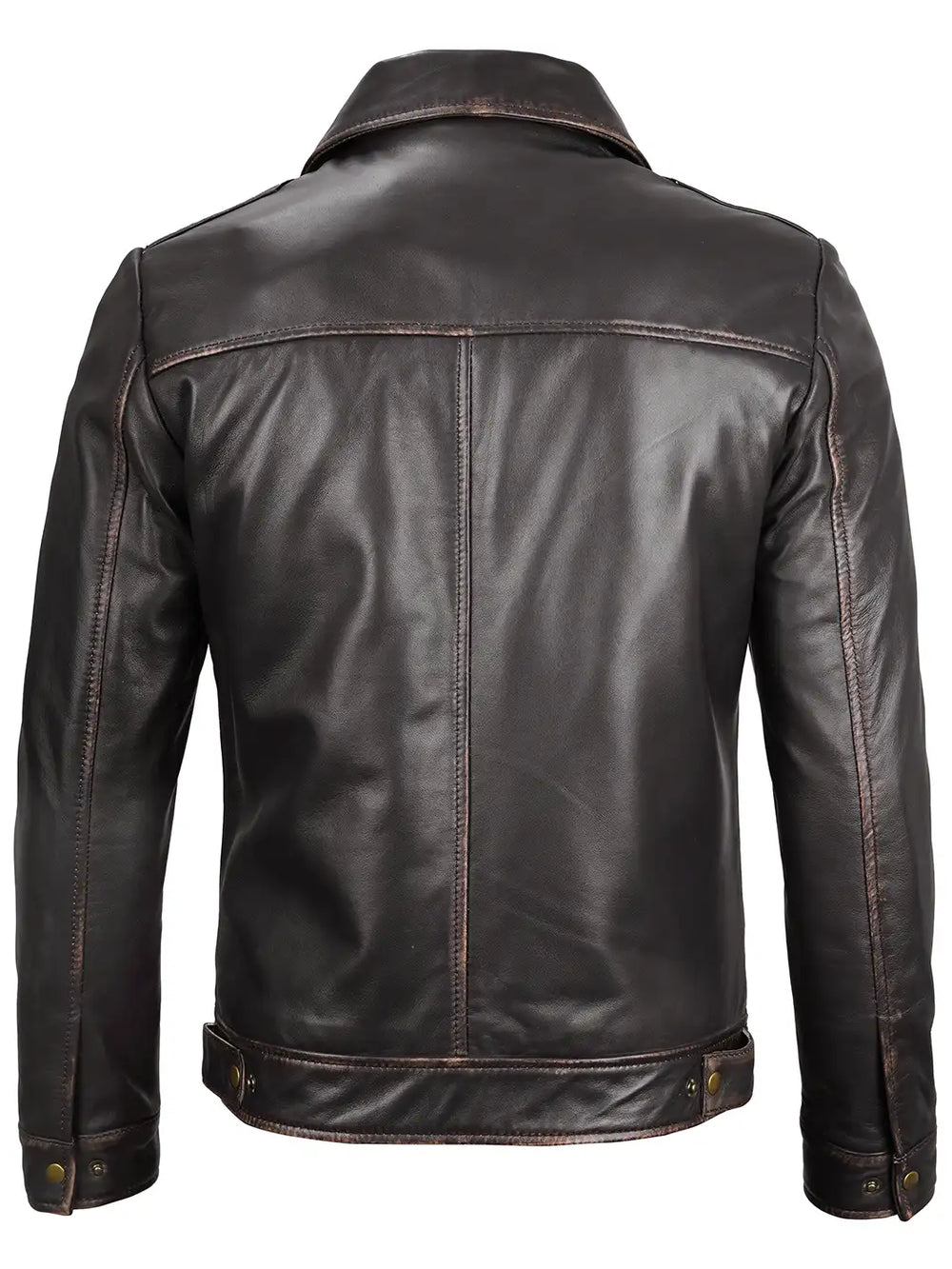 Rub off brown real leather jacket