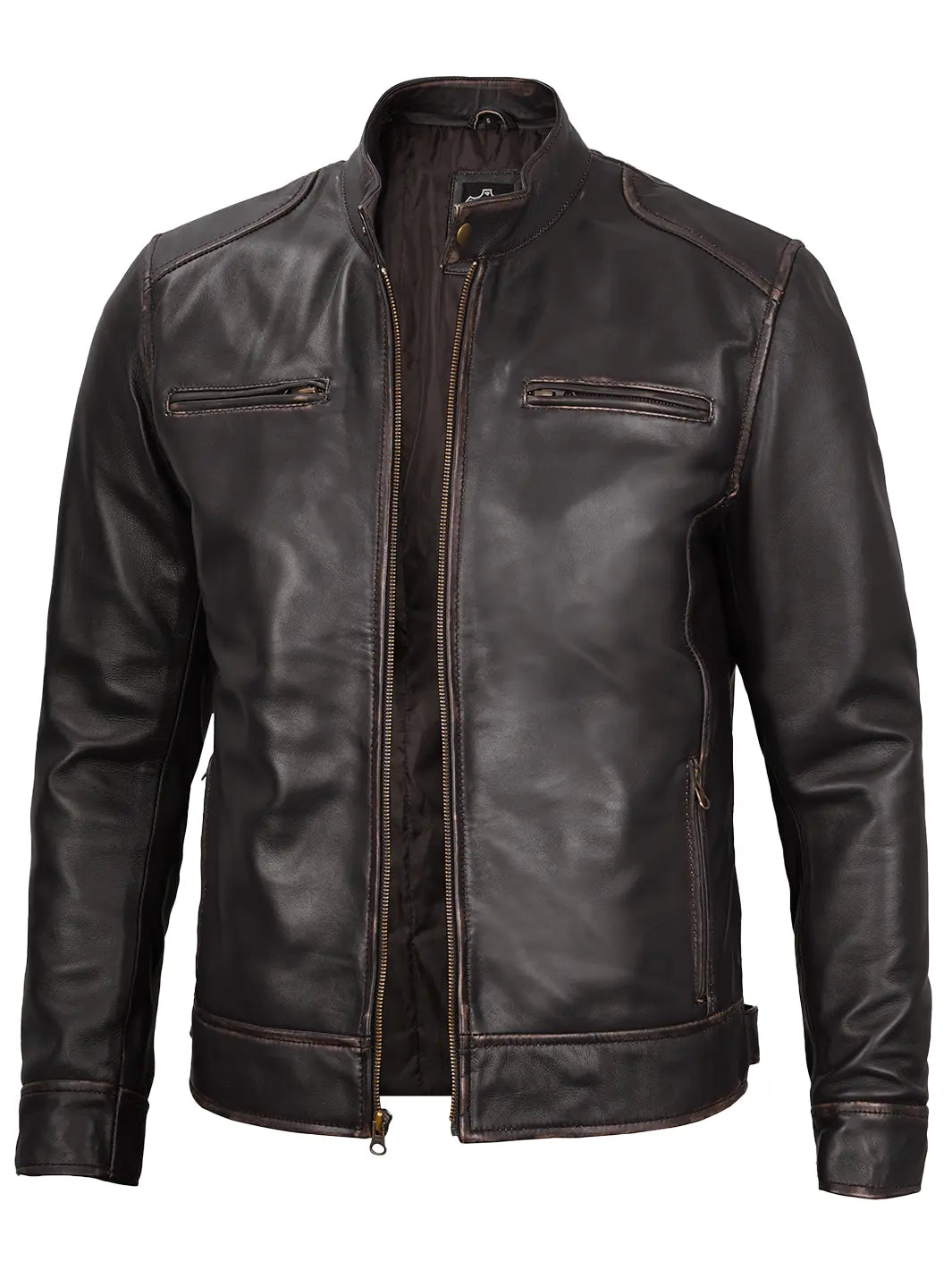 Rub off cafe racer real leather jacket