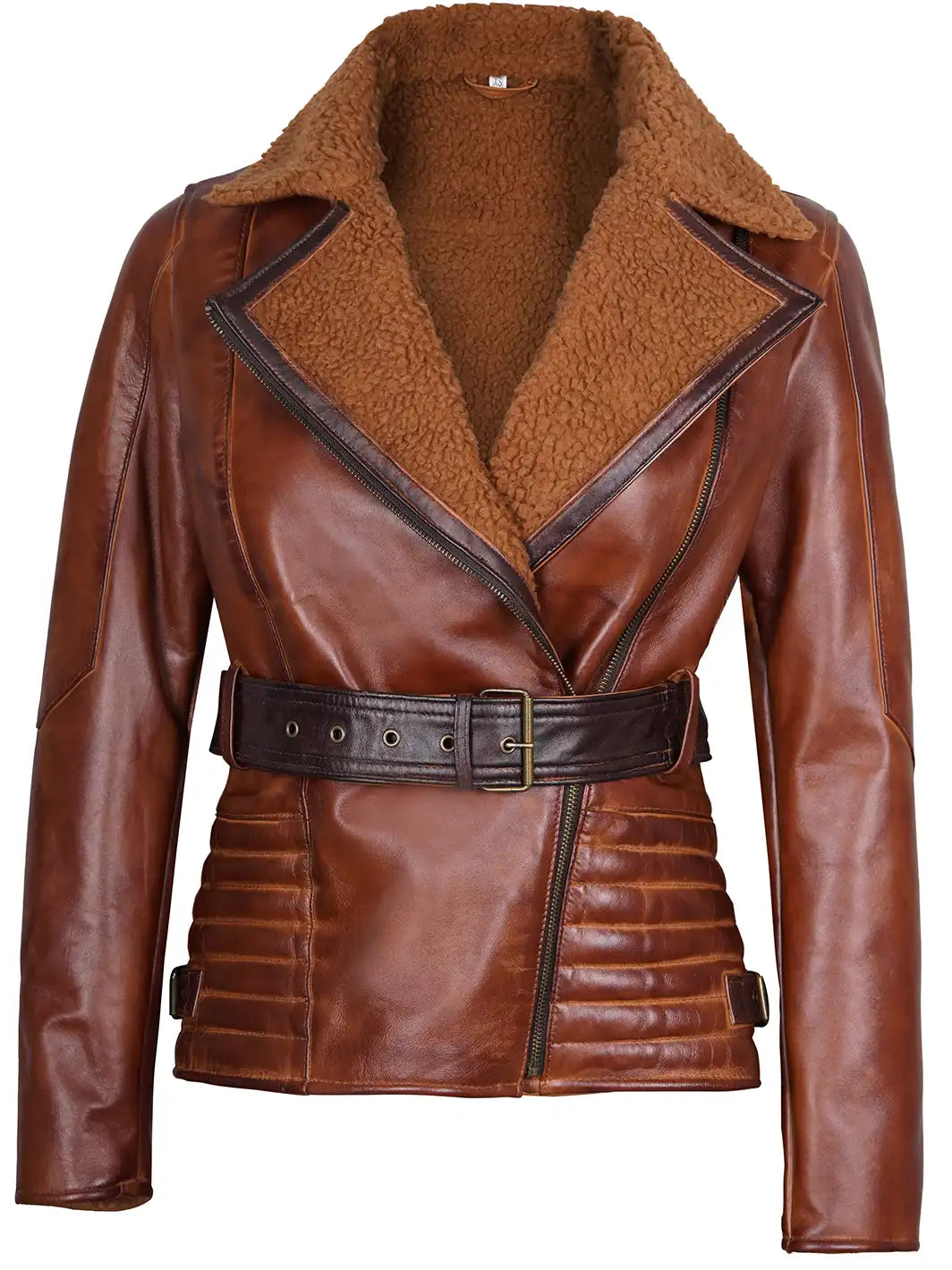 Brown Sherpa Leather Jacket For Womens