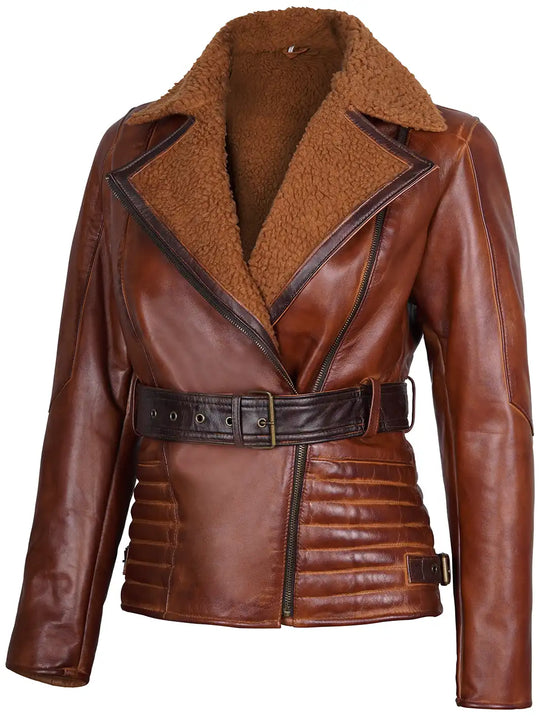 Womens leather jacket sherpa